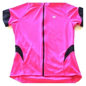 Hot pink Pearl Izumi bike shirt.